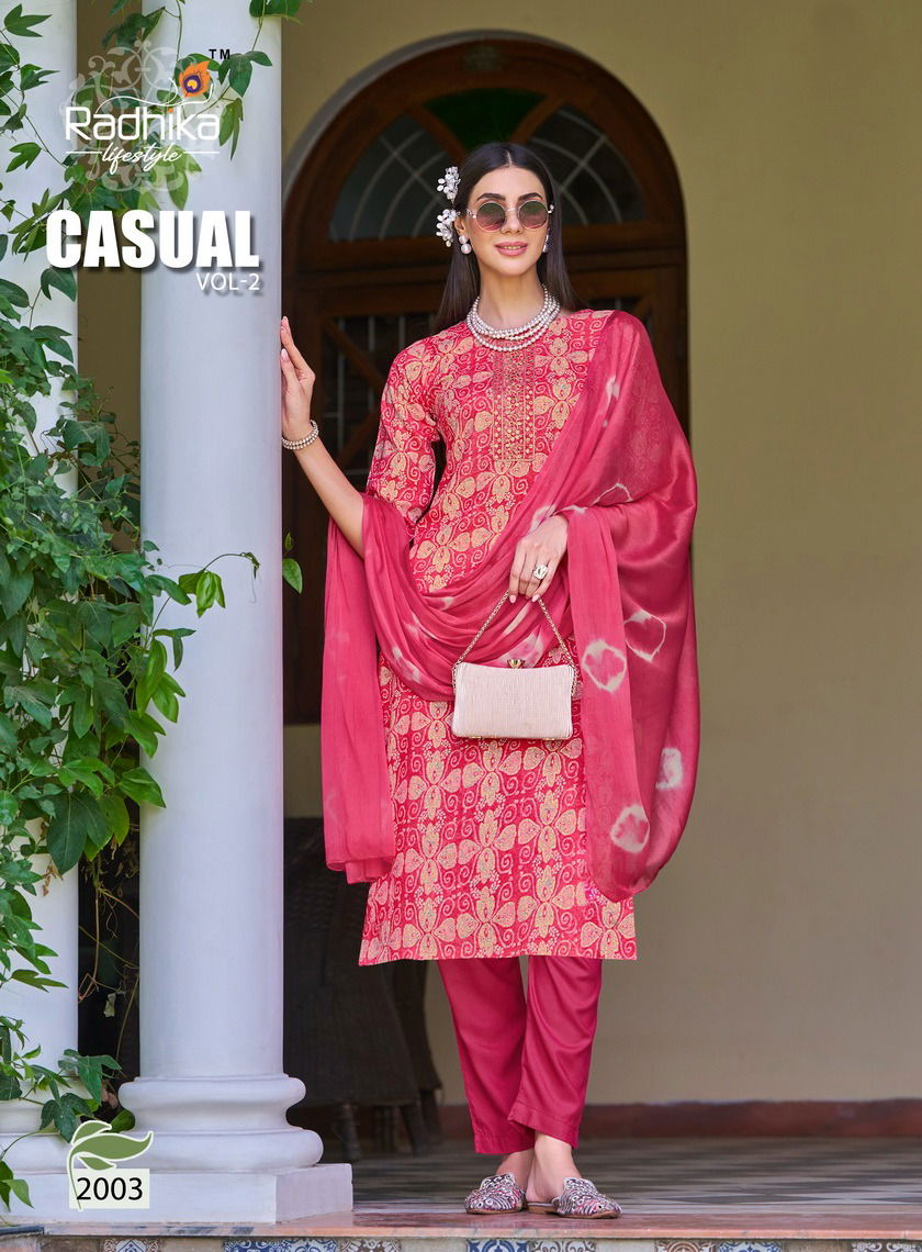 Casual Vol 2 By Radhika Rayon Printed Kurti With Bottom Dupatta Wholesale Shop In Surat